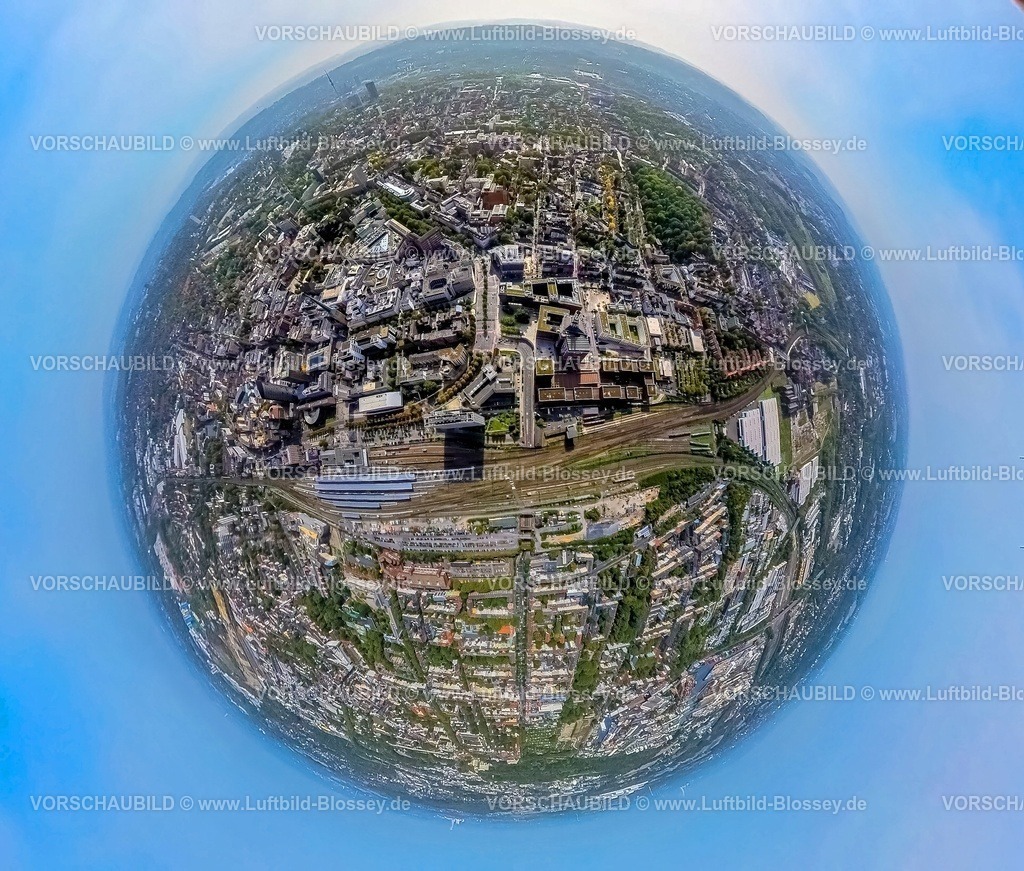 Dortmund231090062DortmunderU_Brinkhoffstrasse | Luftbild, Dortmunder U Zentrum für Kunst und Kreativität und Hauptbahnhof, City, Erdkugel, Fisheye Aufnahme, Fischaugen Aufnahme, 360 Grad Aufnahme, tiny world, City, Dortmund, Ruhrgebiet, Nordrhein-Westfalen, Deutschland