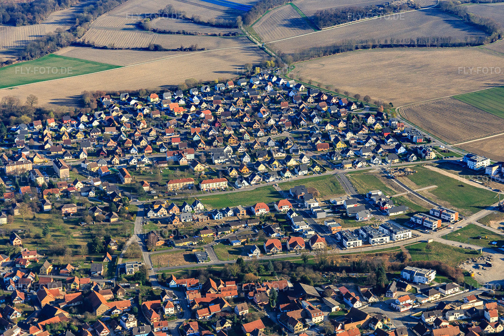 Luftbild: Rue du Glandon in Gambsheim im Bundesland Bas-Rhin in Frankreich.Foto: IMG_097659.jpg vom 16.03.2017 durch Werner Riehm/FLY-FOTO.deAuflösung des Originals: 5302 x 3535 px
