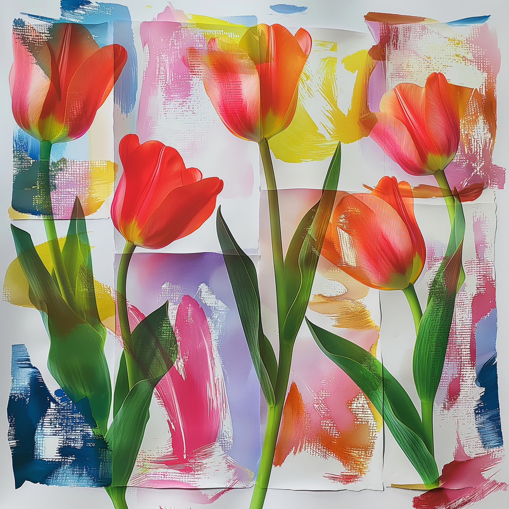 2407026 - Tulpencollage | Modernes Tulpenmotiv im Stil einer Fotocollage. Für Preise, Größen- und Materialauswahl klicken Sie bitte auf "Bestellen.