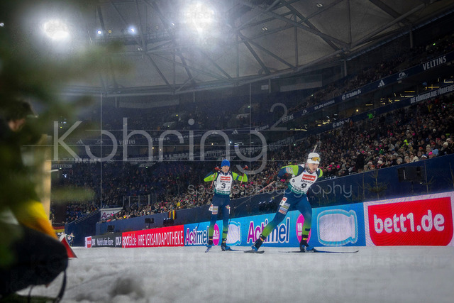 bett1.de WTC Biathlon auf Schalke, 28.12.2025 | Pepe Scheffler (Team Deutschland) und Justus Hövel (Team Deutschland) bei der World Team Challenge (bett1.de WTC Biathlon auf Schalke) am 28.12.2025 in der Veltins-Arena in Gelsenkirchen (Deutschland). 