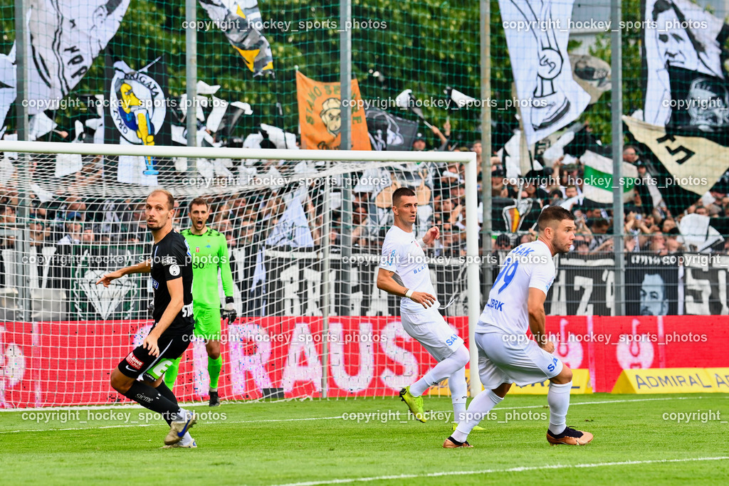 SAK vs. SK Sturm 22.7.2023 | #4 Jon Gorenc Stankovic, #24 Zoran Vukovic, #99 Uros Palibrk