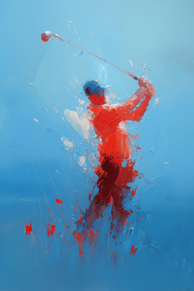 10260810 - Abstrakter Golfer | Ein Golfspieler beim Abschlag im Stil eines abstrakten Gemäldes. Erhältlich als hochwertiges Wandbild auf Leinwand, Acrylglas, Alu-Dibond oder als Poster, einfach über "Bestellen" konfigurieren.