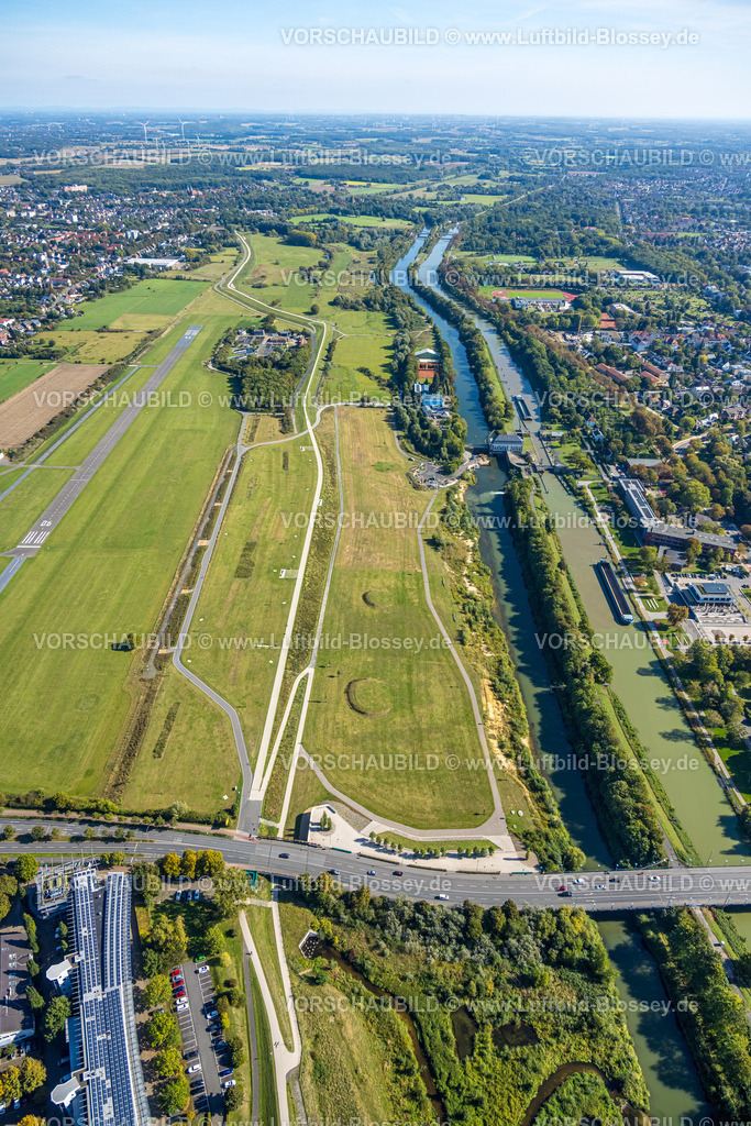 Hamm250901871 | Luftbild, Flugplattz Hamm-Lippewiesen und Erlebensraum am Datteln-Hamm-Kanal und Fluss Lippe, Kläranlage Hamm Mattenbeckeund Schleuse Hamm, Stadtbezirk Heessen, Hamm, Ruhrgebiet, Nordrhein-Westfalen, Deutschland