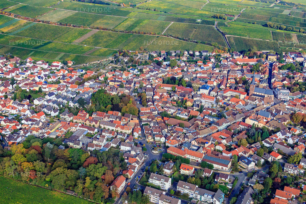 Weinstraße und Bleichstr | Luftbild: Weinstraße und Bleichstr in Deidesheim im Bundesland Rheinland-Pfalz in Deutschland. Foto: IMG_22013.jpg vom 15.10.2009 durch Werner Riehm/FLY-FOTO.de - Realisiert mit Pictrs.com