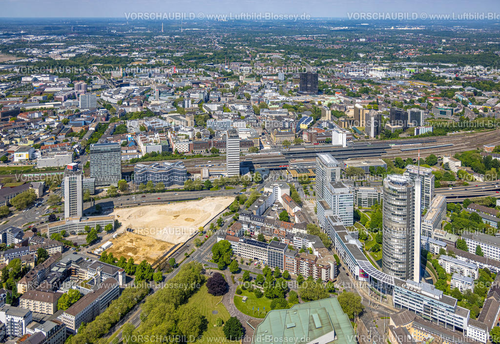 Essen230511885 | Luftbild, Baustelle Campus Essen, Geschäftsviertel am Hauptbahnhof, Südviertel, Essen, Ruhrgebiet, Nordrhein-Westfalen, Deutschland
