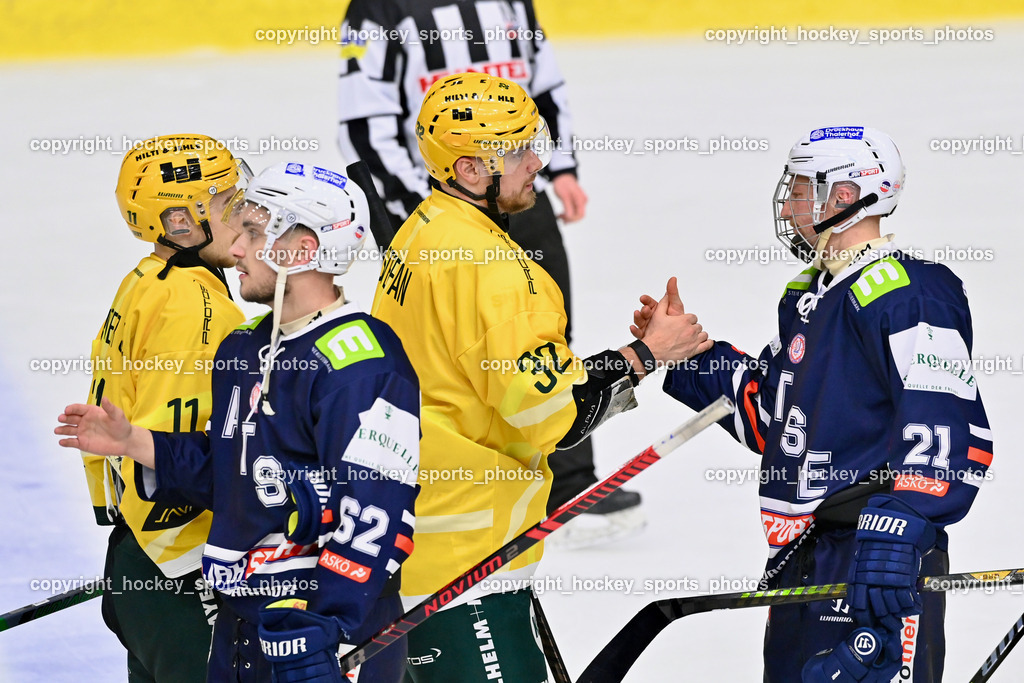 ATSE Graz vs. EHC Lustenau | #62 Fellner Tobias ATSE Graz, #32 Stefan Daniel EHC Lustenau, #21 Kaltenegger Matthias ATSE Graz, #11 Kutzer Josef EHC Lustenau, ATSE Graz vs. EHC Lustenau, ATSE Graz vs. EHC Lustenau am 14.02.2026 in Graz (Merkur Eishalle ), Austria, (Photo by Bernd Stefan)
