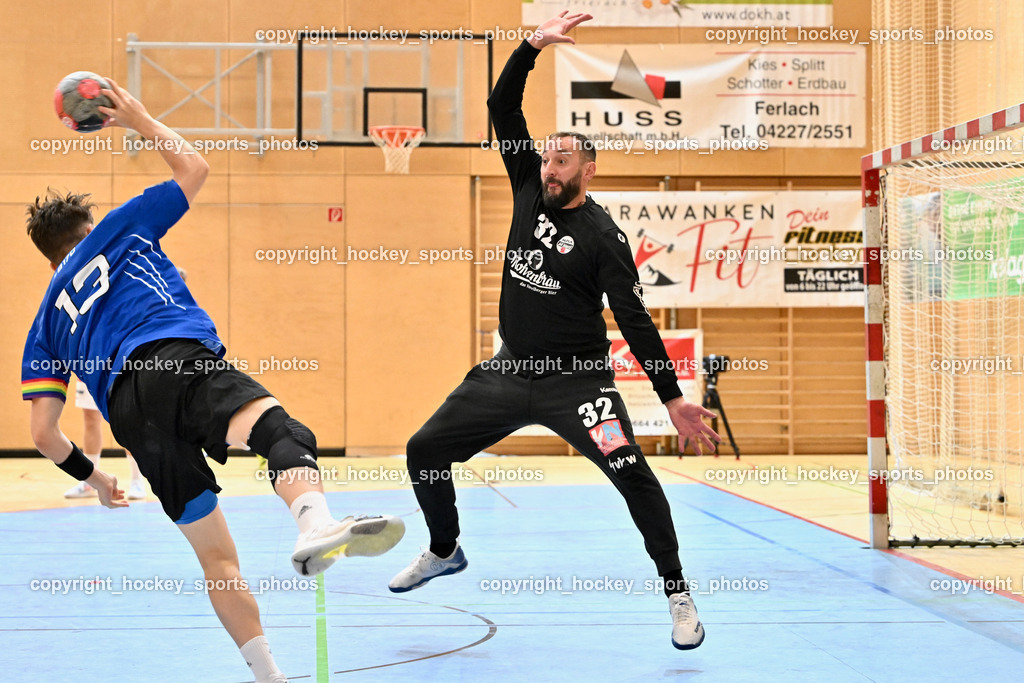 SC Ferlach vs. ALPA HC Hard | #13 Rakipov Smakaj Ali SC Ferlach, #32 DOKNIC Golub HC Hard, SC Ferlach vs. ALPA HC Hard, SC Ferlach vs. ALPA HC Hard am 30.04.2024 in Ferlach (Ballspielhalle Ferlach), Austria, (Photo by Bernd Stefan)