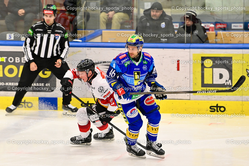 EC IDM Wärmepumpen VSV vs. Pioneers Vorarlberg | #46 WALL Alex EC VSV, #12 Passolt Joshua PIONEERS VORARLBERG, EC IDM Wärmepumpen VSV vs. Pioneers Vorarlberg, EC IDM Wärmepumpen VSV vs. Pioneers Vorarlberg am 14.12.2024 in Villach (Stadthalle Villach), Austria, (Photo by Bernd Stefan)