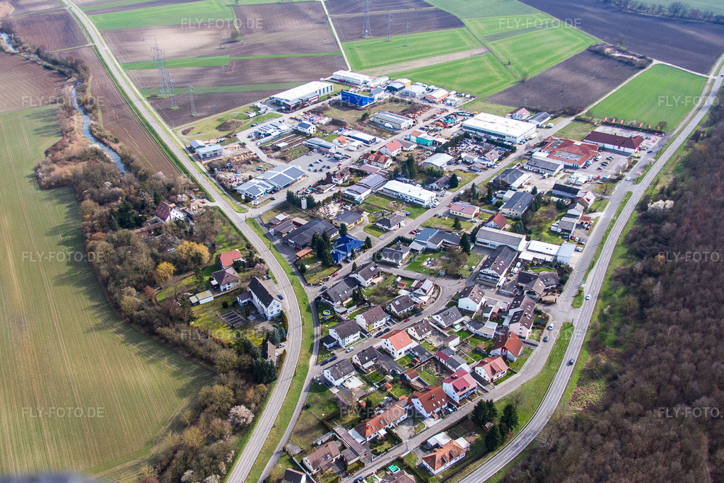 Luftbild: Gewerbegebiet Gewerbering im Ortsteil Rußheim in Dettenheim im Bundesland Baden-Württemberg in Deutschland. Foto: IMG_086221.jpg vom 26.02.2016 durch Werner Riehm/FLY-FOTO.de