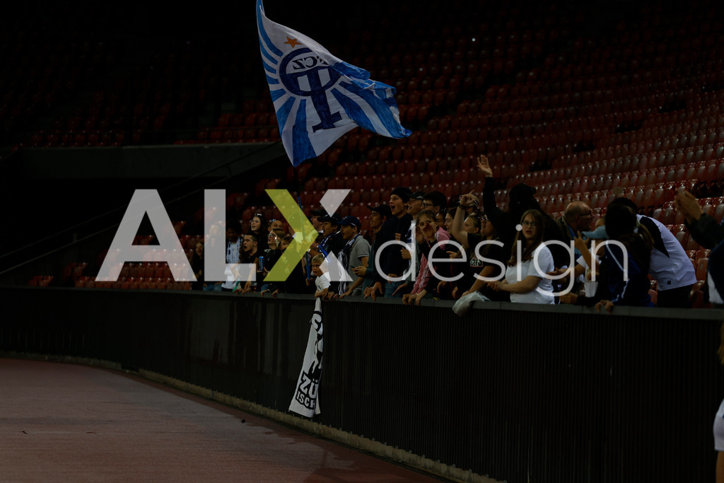 GC Zürich vs FC Zürich - AXA Women’s Super League Playoffs - Stadion Letzigrund | FC Zürich Fans celebrating after the AXA Women’s Super League Playoffs quarter-final second leg between GC Zürich and FC Zürich at Stadion Letzigrund, Zurich, Switzerland. - Realisiert mit Pictrs.com