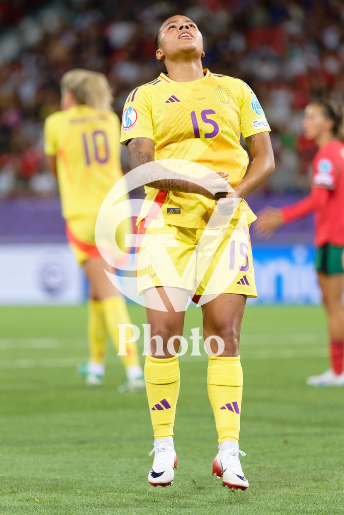Portugal v Belgium: UEFA Women's EURO 2025 Group B | SION, SWITZERLAND - JULY 11: Mariam Toloba of Belgium looks dejected  during the UEFA Women's EURO 2025 Group B match between Portugal and Belgium at Stade de Tourbillon on July 11, 2025 in Sion, Switzerland. (Photo by Giuseppe Velletri/Sports Press Photo/Getty Images)