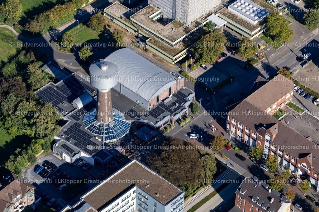 Lufbilder Alsdorf-5947 | Bauwerk des Industriedenkmales Wasserturm " Wasserturm, Hubertusstraße " an der Hubertusstraße, Otto-Wels-Straße in Alsdorf - Realisiert mit Pictrs.com