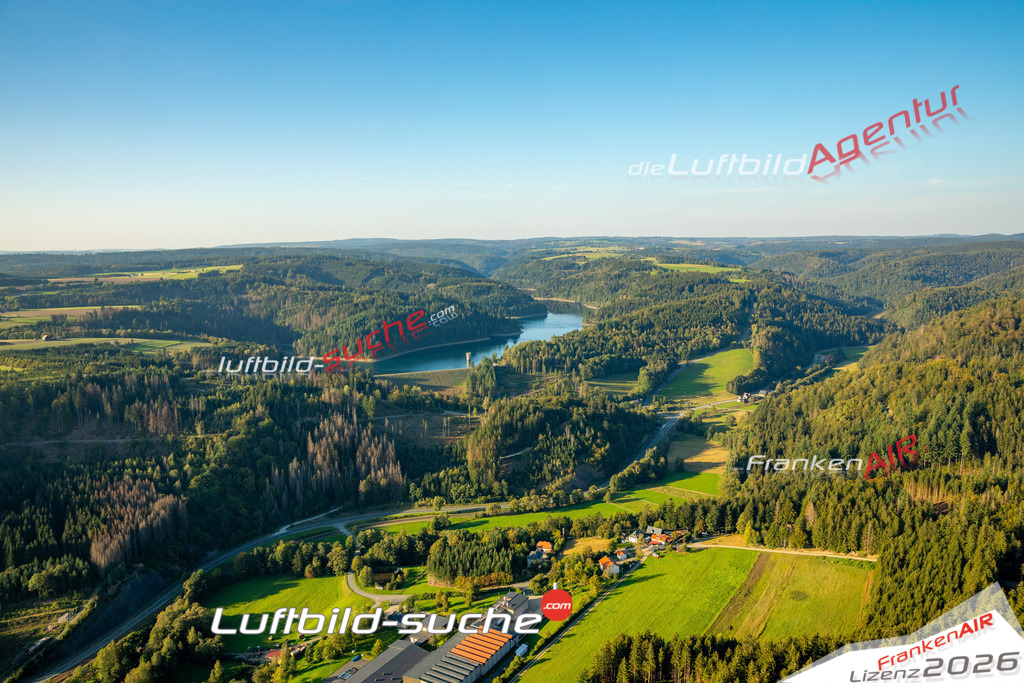 Das Luftbild zeigt : Kodeltalsperre Steinwiesen - Die Luftaufnahme wurde 2023 vom UL-Flugzeug aus erstellt ( keine Drohne ) - Hochauflösende Luftaufnahme - Für grossformatige Ausdrucke geeignet. Die Geschenkidee !Mit Lizenz und Bildrechte bestellbar