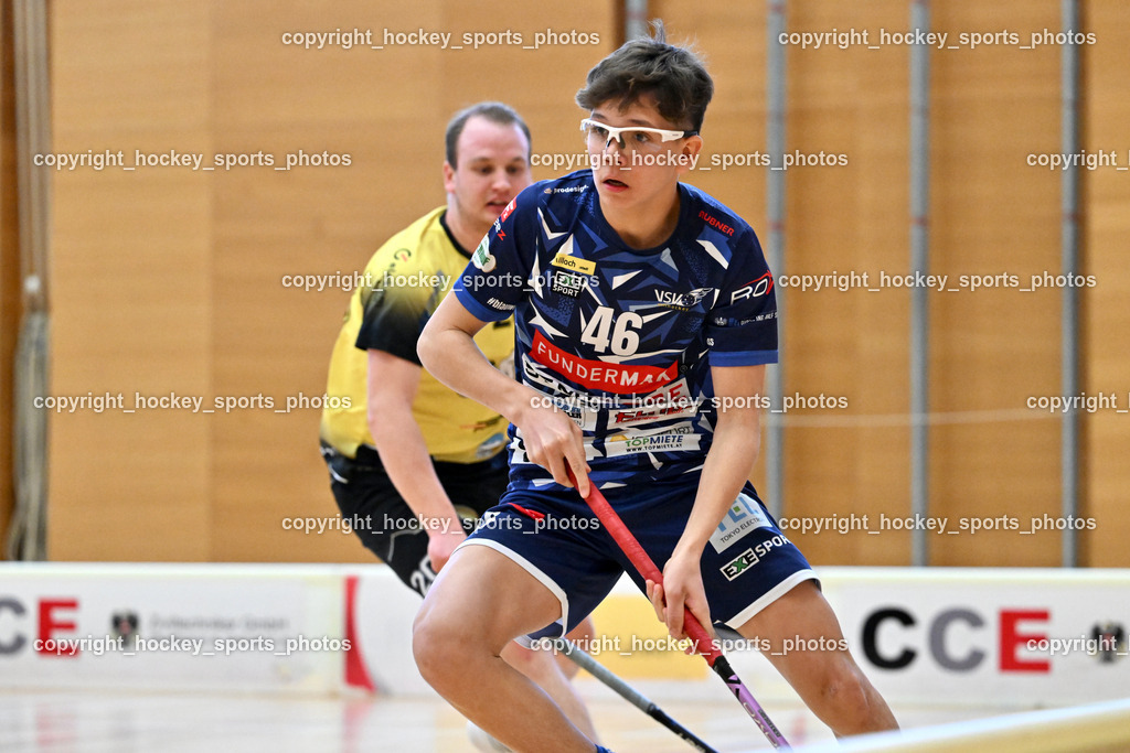 VSV Unihockey  vs. FBK Loka  | #46 Elias Kronig VSV Unihockey, VSV Unihockey  vs. FBK Loka , VSV Unihockey  vs. FBK Loka  am 25.01.2026 in Villach (Ballspielhalle St. Martin), Austria, (Photo by Bernd Stefan)