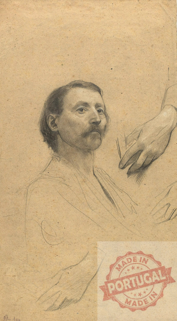 Gustav klimt Man portrait study with multiple hand sketches | Graphite drawing of a man's head and multiple studies of human hands on old paper - Realized with Pictrs.com