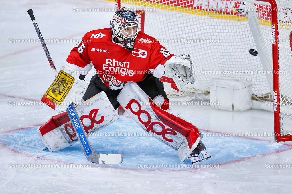 KoeDEL14032401006 | 14.03.2024, Köln, Eishockey, Penny DEL, Pre-Playoffs Spieltag 3, Lanxess-Arena, Kölner Haie - ERC Ingolstadt: Torhüter Tobias Ancicka (Kölner Haie)