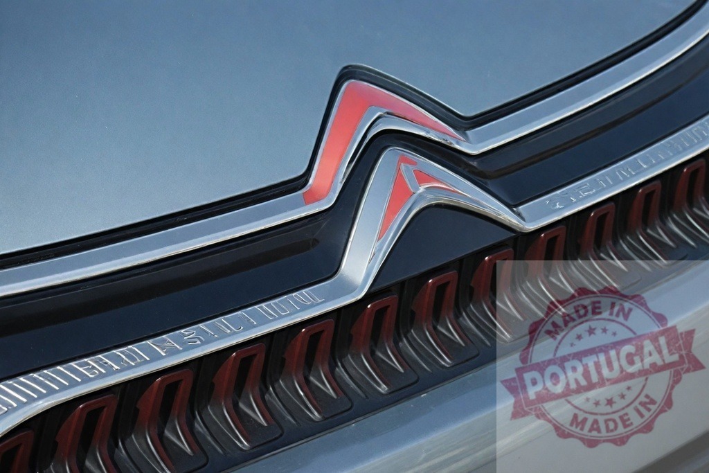 Citroen logo displaying modern design and grille detail | Citroen badge and grille showcasing the modern automotive design with red accents - Realized with Pictrs.com