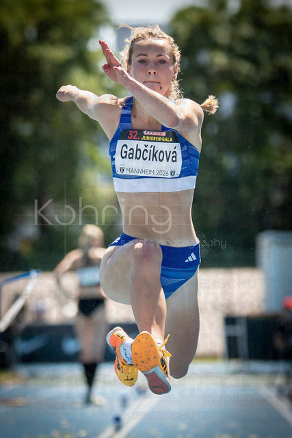 Juniorengala 2026; Mannheim, 13.06.2026 | MANNHEIM, GERMANY - JUNE 13, 2026 : Nela Gabcikova (SVK/Slovakia) competing in the women’s triple jump during the Juniorengala 2026 at Michael-Hoffmann-Stadion on June 13, 2026 in Mannheim, Germany.
