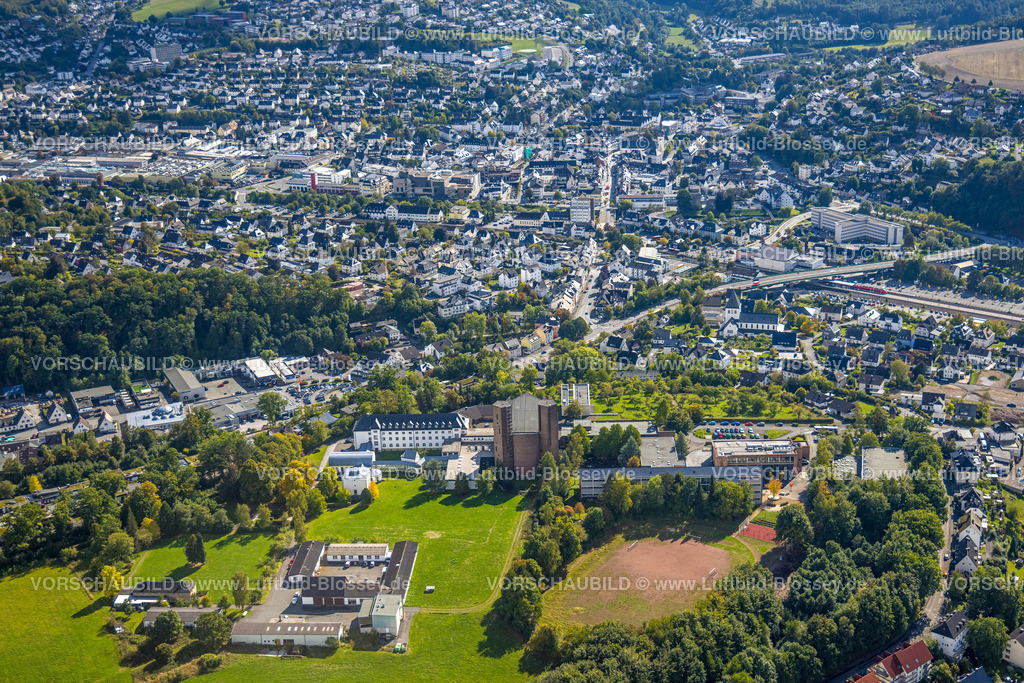 Meschede220901777 | Luftbild, Abtei Königsmünster, Blick auf Meschede, Meschede-Stadt, Meschede, Sauerland, Nordrhein-Westfalen, Deutschland