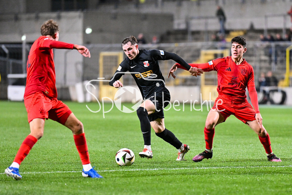 FC Bayern Amateure - SpVgg Hankofen-Hailing | im Duell Jonas HOFFMANN (Hankofen 29) und Felipe CHAVEZ (FC Bayern München II #6) / Zweikampf / Regionalliga Bayern: FC Bayern Muenchen II - SpVgg Hankofen-Hailing, Gruenwalder Stadion am 28.03.2025