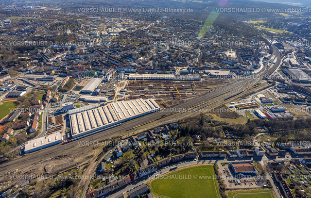 Witten250300991 | Luftbild, DB InfraGO AG Werk Oberbaustoffe Witten und Bahngleise, hinten der Hbf Hauptbahnhof Witten, Witten, Ruhrgebiet, Nordrhein-Westfalen, Deutschland