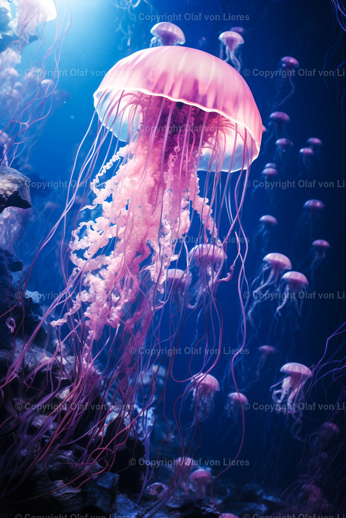 rosa Qualle im blauen Meer | Qualle Unterwasser 