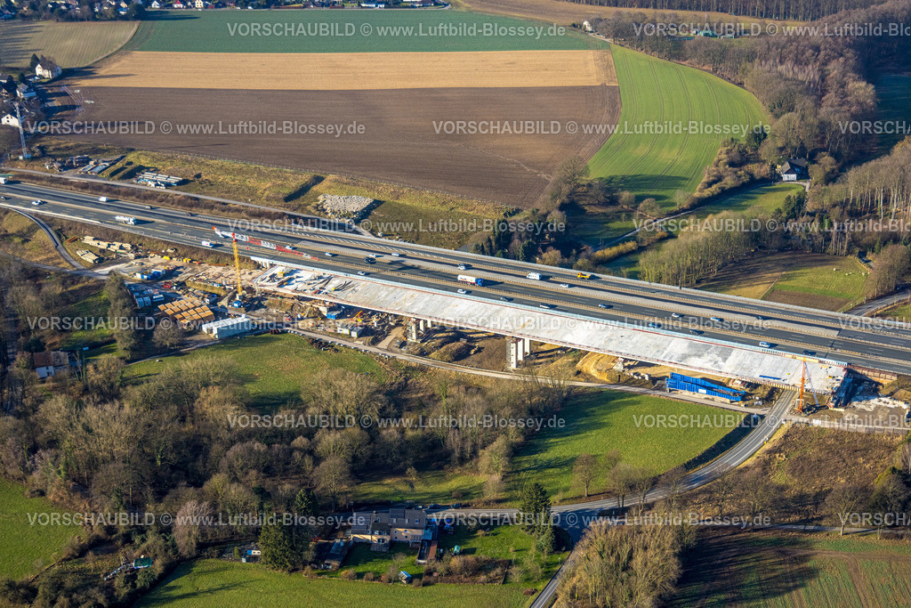Unna240100230 | Luftbild, Baustelle mit Ersatzneubau Liedbachtalbrücke der Autobahn A1 nahe dem Autobahnkreuz Dortmund/Unna, Verkehrssituation, Massen, Unna, Ruhrgebiet, Nordrhein-Westfalen, Deutschland
