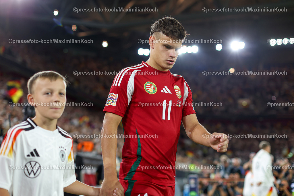 DFB07092402250 | 07.09.2024, Düsseldorf, UEFA Nations League, Deutschland – Ungarn, Merkur Spielarena, Division A, 2024/2025, Gruppe 3: Milos Kerkez (HUN #11)DFB regulations prohibit any use of photographs as image sequences and or quasi-video.