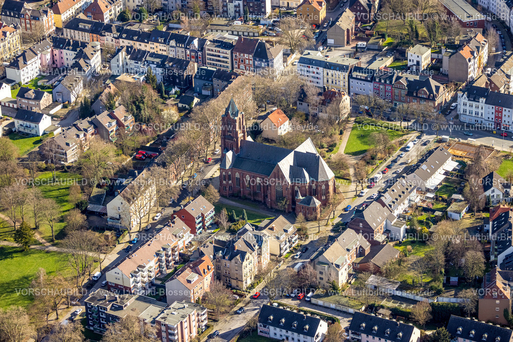 Gelsenkirchen230211441 | Luftbild, St. Franzikuskirche, Bismarck, Gelsenkirchen, Ruhrgebiet, Nordrhein-Westfalen, Deutschland