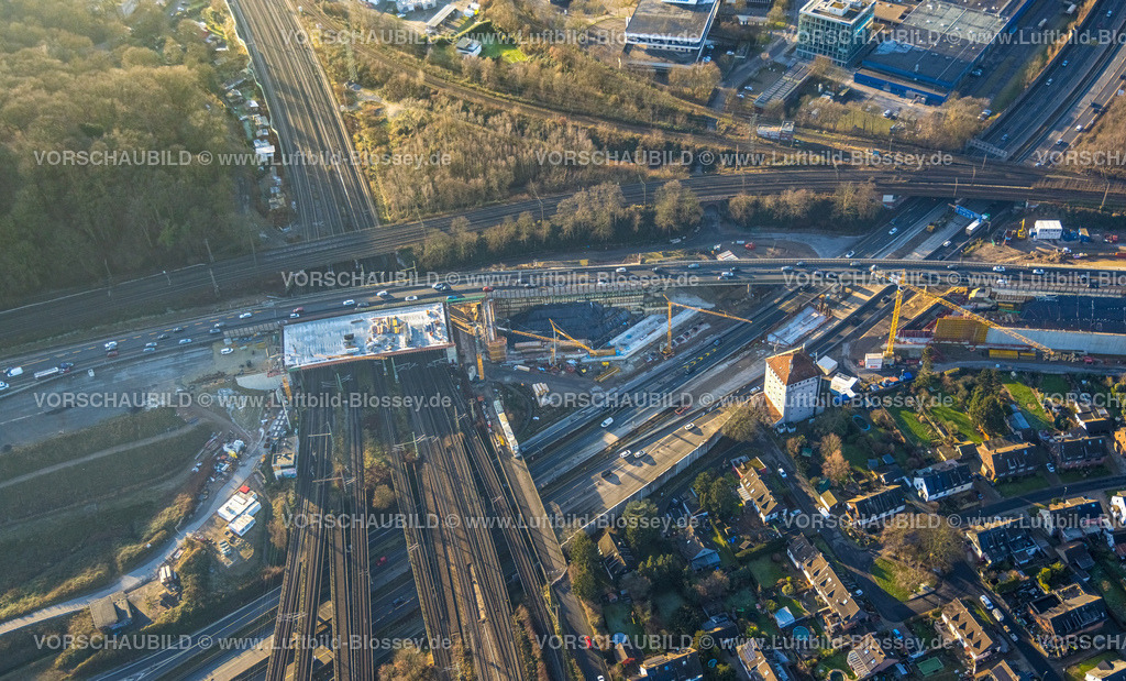Duisburg241202583 | Luftbild, Autobahnkreuz Kaiserberg, Autobahn A3 und Autobahn A40, Baustelle Regenrückhaltebecken, Duissern, Duisburg, Ruhrgebiet, Nordrhein-Westfalen, Deutschland