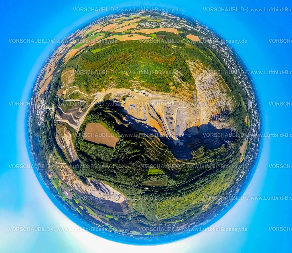 Wuelfrath240890751Steinbruch | Luftbild, Steinbruch Rützkausen, Rheinkalk Kalksteinbruch, Waldgebiet, Erdkugel, Fisheye Aufnahme, Fischaugen Aufnahme, 360 Grad Aufnahme, tiny world, little planet, fisheye Bild, Rützkausen, Wülfrath, Ruhrgebiet, Nordrhein-Westfalen, Deutschland