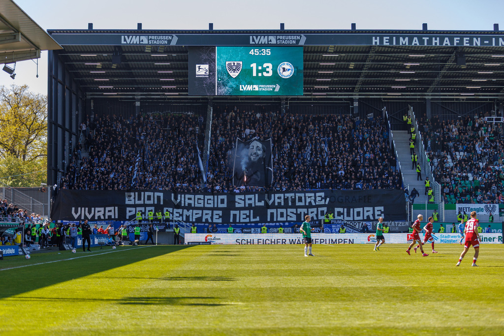 2. Bundesliga, Saison 2025/26, 31. Spieltag: SC Preußen Münster - DSC Arminia Bielefeld | Münster, 25.04.2026: 2. Bundesliga, 31. Spieltag, SC Preußen Münster gegen Arminia Bielefeld im LVM-Preußenstadion in Münster. Foto: sportfotografie.ms | Markus Paletta - Realisiert mit Pictrs.com