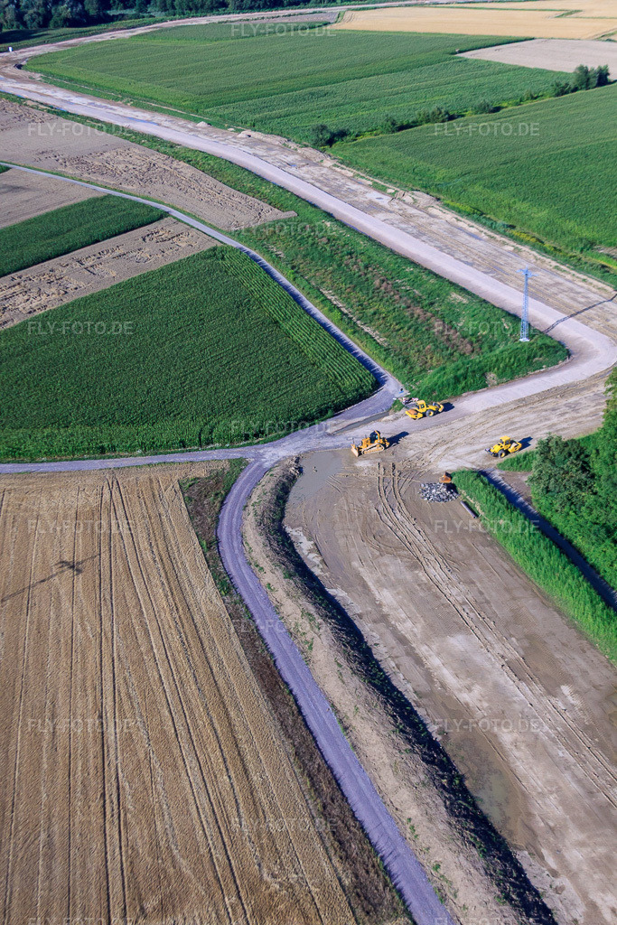 Luftbild: Baustelle zum Bau des Polders bei Neupotz in Jockgrim im Bundesland Rheinland-Pfalz in Deutschland. Foto: IMG_30821.jpg vom 31.07.2010 durch Werner Riehm/FLY-FOTO.de