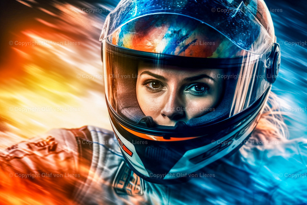 Frau mit Helm | Rennfahrerin mit Helm