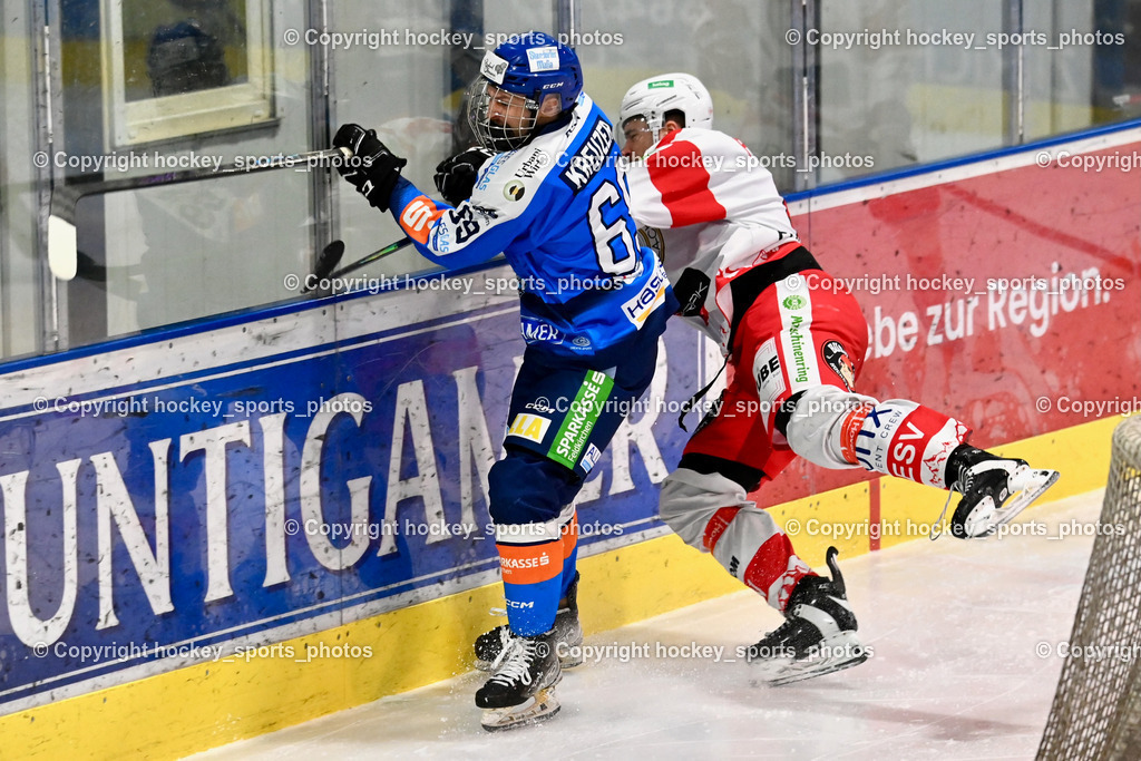 ESC Sparkasse Steindorf vs. ESV Ferlach | #69 Kreuzer Philipp ESC Steindorf, #81 Potocnik Kristof ESV Ferlach, ESC Sparkasse Steindorf vs. ESV Ferlach, ESC Sparkasse Steindorf vs. ESV Ferlach am 22.02.2026 in Steindorf  (Ossiachersee Halle ), Austria, (Photo by Bernd Stefan)