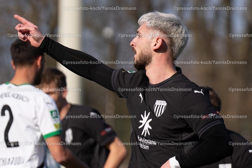 xYDR15032501087 | 15.03.2025, xydrx, Fußball, Borussia Mönchengladbach II (U23) - 1.FC Bocholt, Regionalliga West, Grenzlandstadion: Cedric Euschen (1. FC Bocholt #9) jubelnd, freut sich über sein Tor zum 1-2