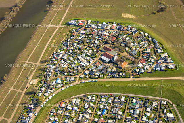 Wesel240311045 | Luftbild, Campingplatz Grav Insel am Fluss Rhein, Flürener Feld, Wesel, Nordrhein-Westfalen, Deutschland