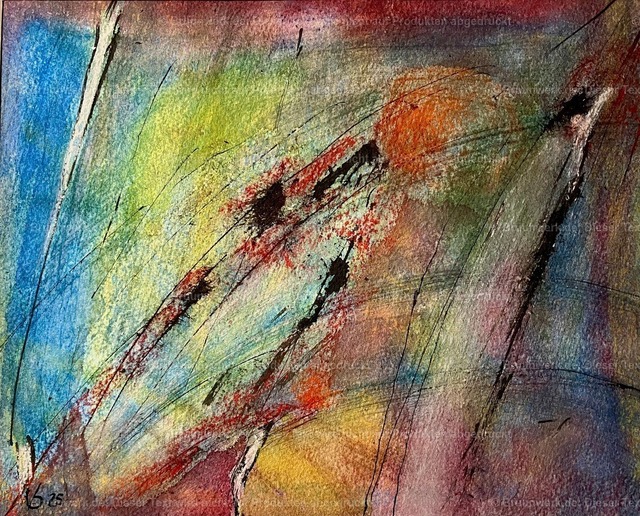 Spontan | "Spontan", Kreide, Aquarell, Sepiatusche, Drahtbürste auf 600g Hahnemühle-Bütten, 27x34 cm - Realisiert mit Pictrs.com