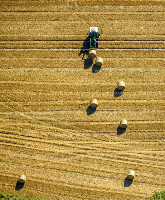 Dortmund240804618 | Luftbild, Feldarbeit, Traktor mit Heuballen auf einem Feld, Hof Mertin Bönninghauser Straße, Formen und Farben, Lanstrop, Dortmund, Ruhrgebiet, Nordrhein-Westfalen, Deutschland