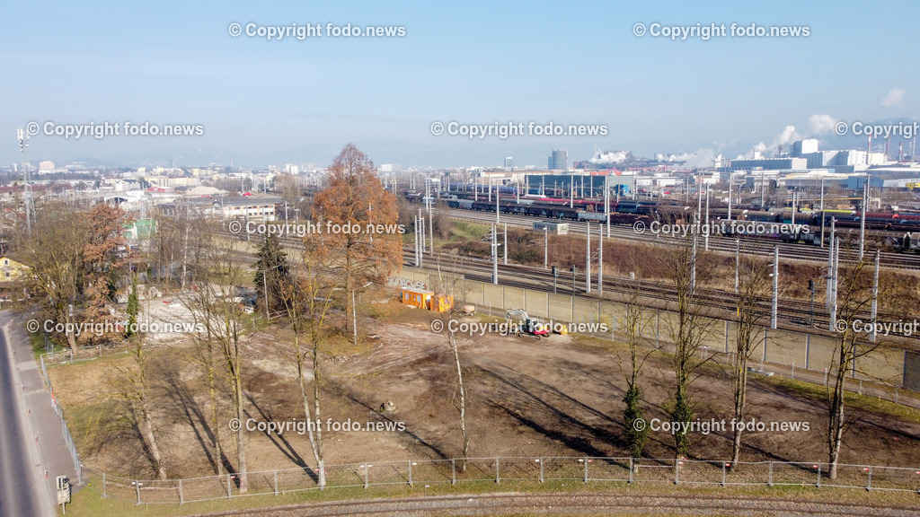 Baustelle Containerdorf Asylanten_ Lunzerstrasse Linz Kleinmünchen_ 04.03.2023-3 | 04.03.2023, Linz, AUT, Lunzerstrasse Kleinmuenchen, im Bild Baustelle Containerdorf Asylanten, Lunzerstrasse Linz Kleinmuenchen, Drohne