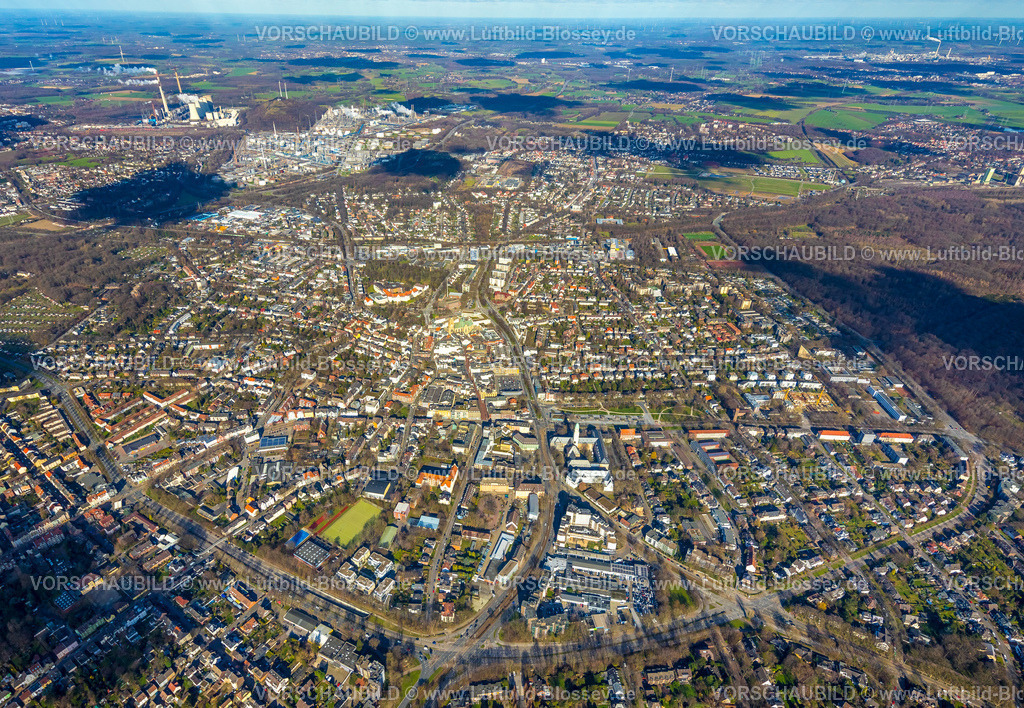 Gelsenkirchen230211270 | Luftbild, Ortsansicht Buersche City, Wolkenschatten, Buer, Gelsenkirchen, Ruhrgebiet, Nordrhein-Westfalen, Deutschland