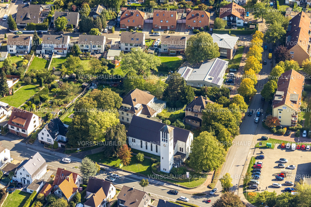 Unna220902555 | Luftbild, Evang. Friedenskirche, Massen, Unna, Ruhrgebiet, Nordrhein-Westfalen, Deutschland