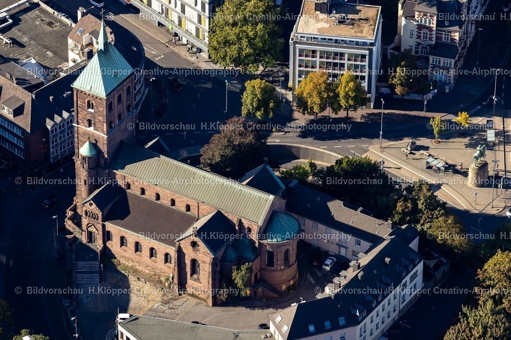 Lufbilder Aachen-6062 | Kirchengebäude "Propsteikirche St. Adalbert Stift" an der Straße Heinrichsallee in Aachen im Bundesland Nordrhein-Westfalen, Deutschland. - Realisiert mit Pictrs.com