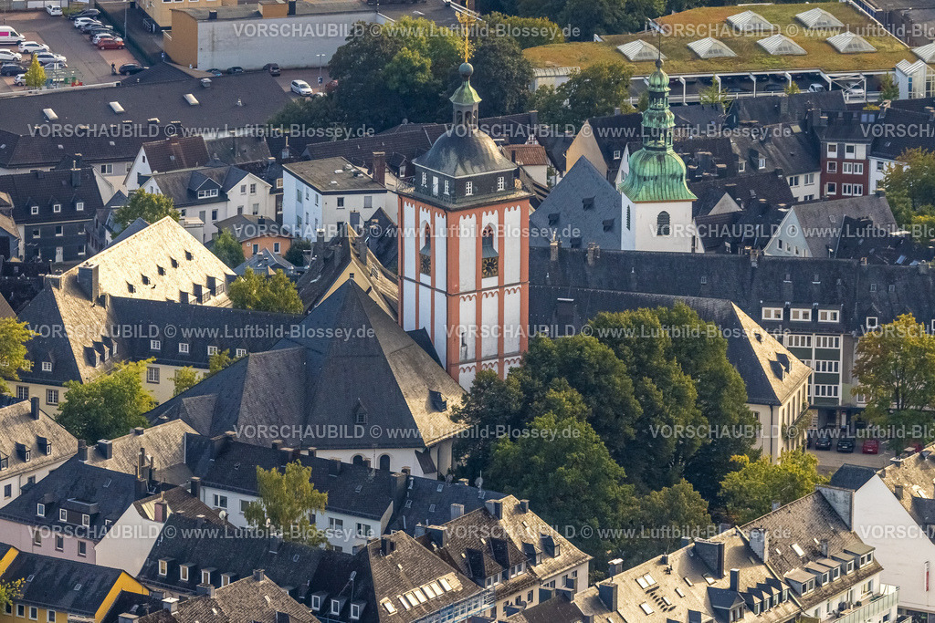 Siegen230912414 | Luftbild, Evang. Nikolaikirche und kath. Kirche St. Marien, Rathaus, Siegen-Kernband, Siegen, Siegerland, Nordrhein-Westfalen, Deutschland