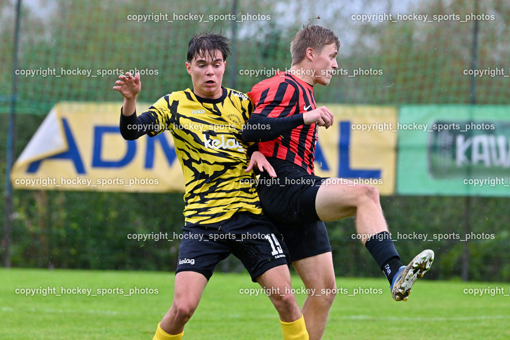 FC Faakersee vs. FC-WR Nussdorf Debant | #19 Felix Maximilian Opriessnig FC Faakersee, #8 Dennis Müller FCWR Nussdorf Debant, FC Faakersee vs. FC-WR Nussdorf Debant, FC Faakersee vs. FC-WR Nussdorf Debant am 28.09.2024 in Finkenstein (Sportplatz Faakersee), Austria, (Photo by Bernd Stefan)