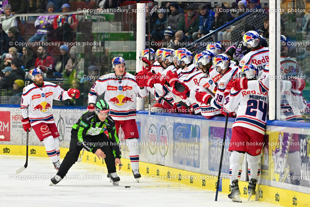EC IDM WÄRMEPUMPEN VSV vs. EC Red Bull Salzburg | EC Red Bull Spielerbank, EC Red Bull Jubel Mannschaft, EC IDM WÄRMEPUMPEN VSV vs. EC Red Bull Salzburg, EC IDM WÄRMEPUMPEN VSV vs. EC Red Bull Salzburg am 17.01.2025 in Villach (Stadthalle Villach), Austria, (Photo by Bernd Stefan)