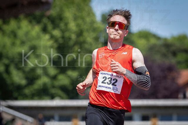B&amp;S Kurpfalz Gala; Weinheim, 23.05.2026 | WEINHEIM, GERMANY - MAY 24: Stefan Volzer (GER/TSV Bayer o4 Leverkusen) takes the win over 100m hurdles during the B&amp;S Kurpfalz Gala am 23.05.2026 at the  Sepp-Herberger-Stadium in Weinheim (Baden-Wuerttemberg / Germany).