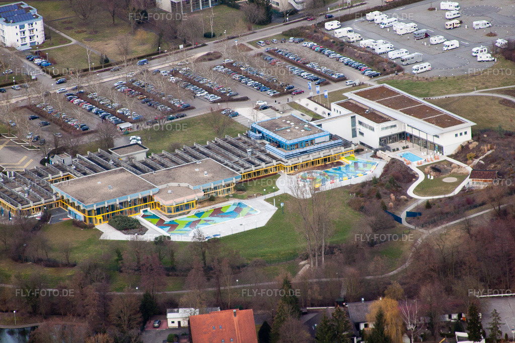 Luftbild: Therme und Schwimmbecken am Freibad der Freizeiteinrichtung Thermarium im Ortsteil Mingolsheim im Ortsteil Bad Mingolsheim in Bad Schönborn im Bundesland Baden-Württemberg in Deutschland. Foto: IMG_24725.jpg vom 27.02.2010 durch Werner Riehm/FLY-FOTO.de