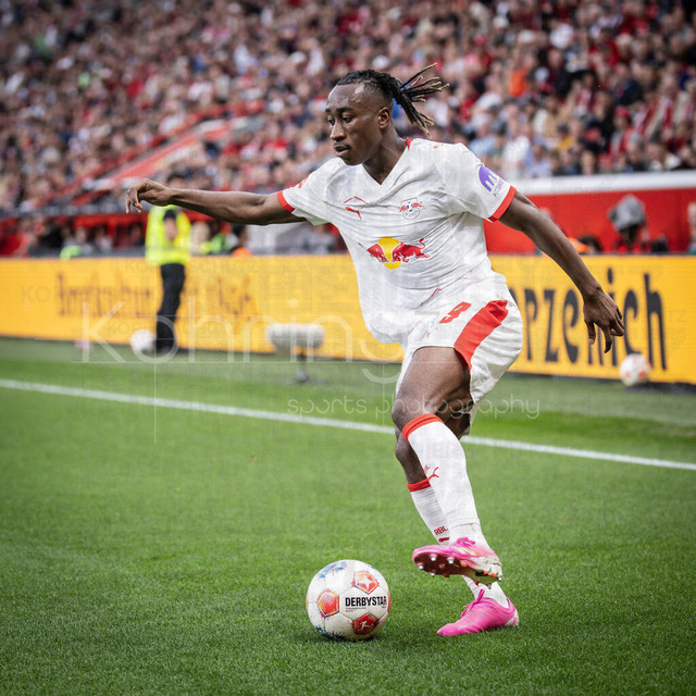 German Bundesliga, Bayer 04 Leverkusen vs. RB Leipzig, 02.05.2026 | LEVERKUSEN, GERMANY - MAY 2, 2026 :  Yan Diomande (RB Leipzig, 49) during the German Bundesliga match on gameday 32 between Bayer 04 Leverkusen vs. RB Leipzig at BayArena on May 2, 2026 in Leverkusen, Germany. DFL REGULATIONS PROHIBIT ANY USE OF PHOTOGRAPHS AS IMAGE SEQUENCES AND/OR QUASI-VIDEO.
