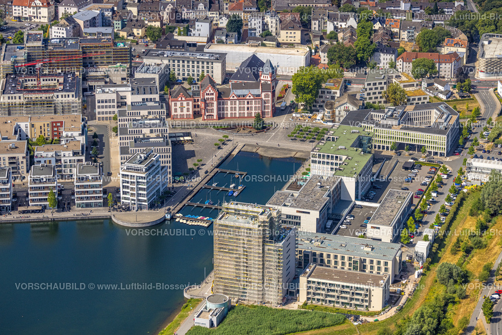Dortmund220704700 | Luftbild, Phoenix-See, Baustelle für den Neubau der Comunita Residenz Phoenix See, Seniorenwohnheim Hochhaus H12, Hafen und Segelboote, Hörde, Dortmund, Ruhrgebiet, Nordrhein-Westfalen, Deutschland